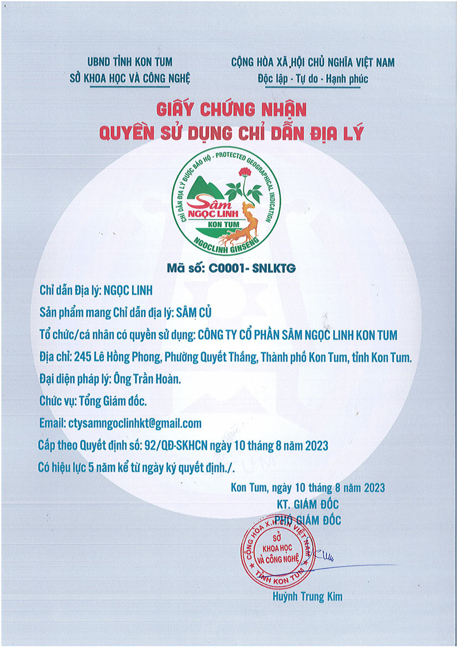 Giấy chứng nhận quyền sử dụng chỉ dẫn địa lý.